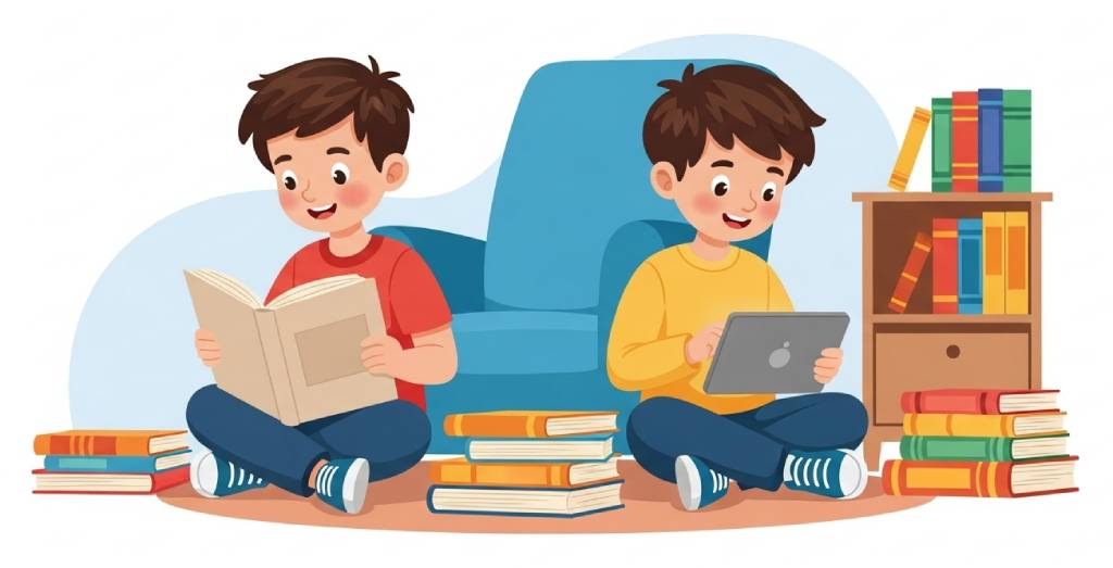 Portada del artículo: Lectura digital vs. lectura en papel: ¿qué es mejor para los niños?
